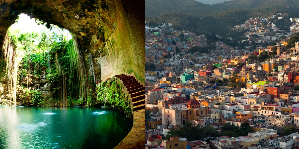 Imagen comparativa de un cenote en Mérida y Guanajuato.