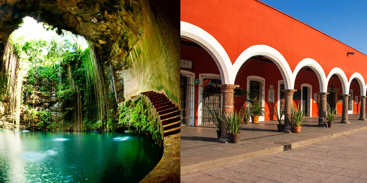 Imagen comparativa de un cenote en Mérida y Puebla.