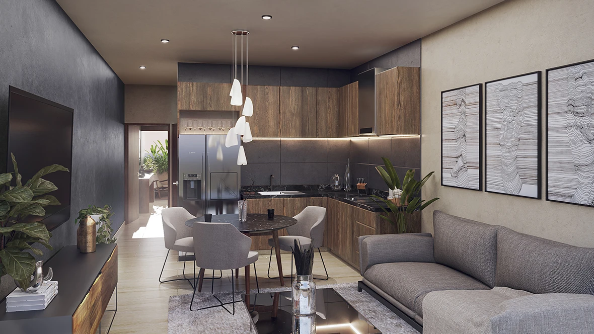 Imagen de estancia y cocina modelo 2